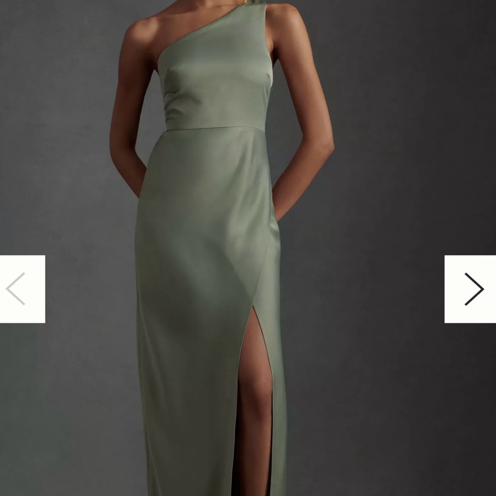 One-Shoulder Sage Green Satin Dress